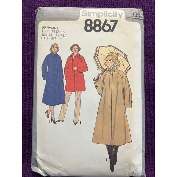 Simplicity Sewing pattern 8867 womens Coat trench jacket sz 12 1/2 14 1/2 - Picture 1 of 6